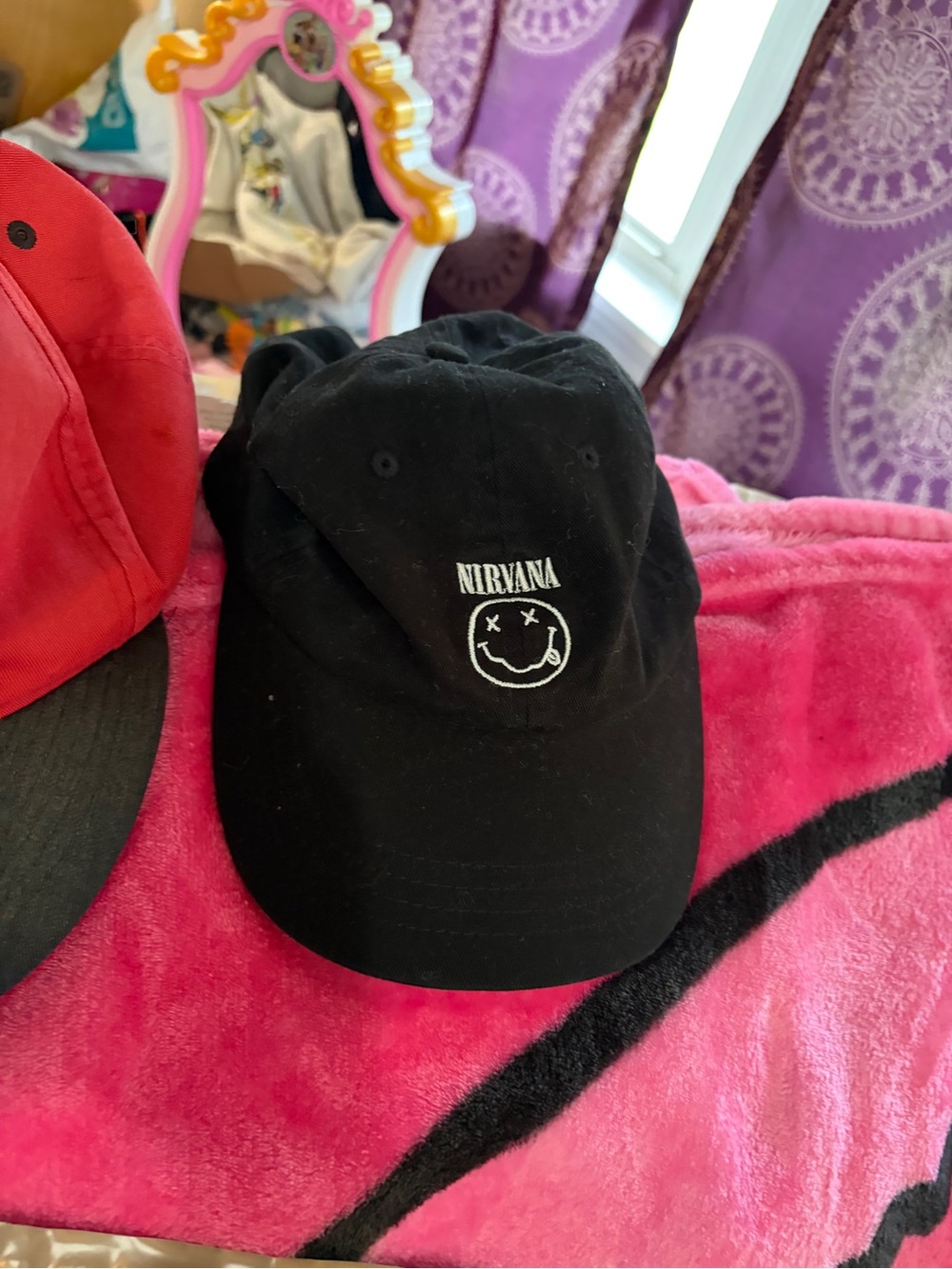 NIRVANA Black Embroidered Smiley Dad Cap Adjustable Cotton OSFA LADIES CAP